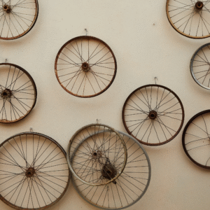 Round bicycle like wall art.