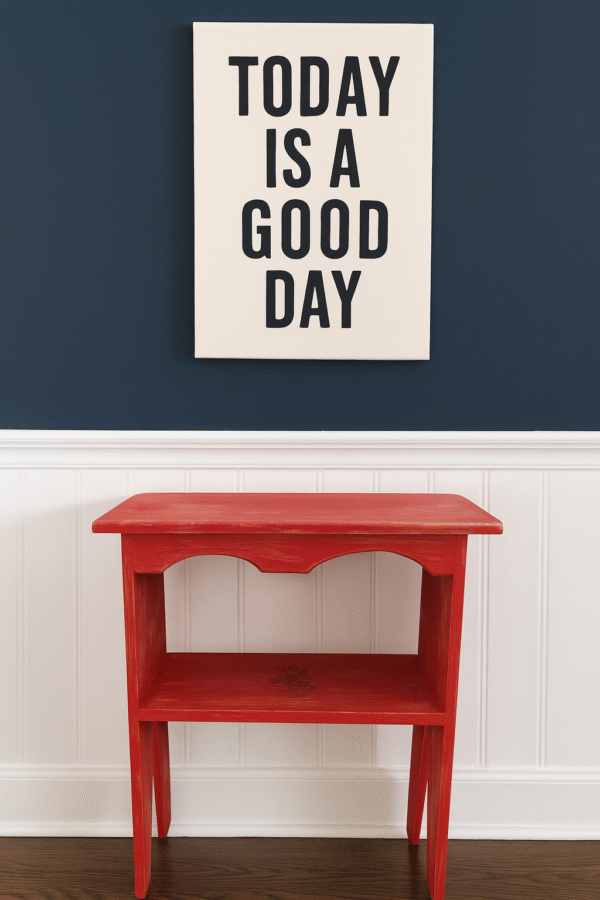 barn red farmhouse entryway table