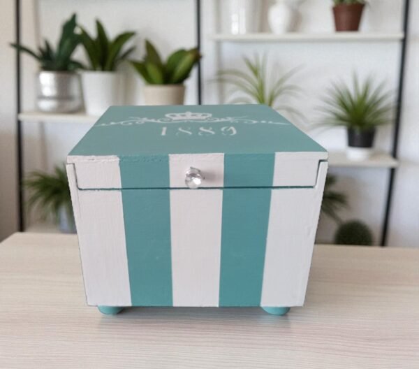 blue & white striped storage box – nautical farmhouse accent