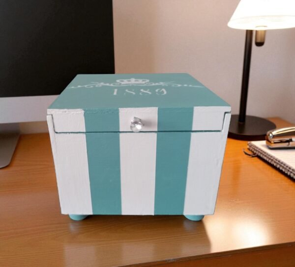 blue & white striped storage box – nautical farmhouse accent