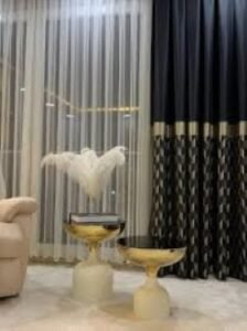 20s Art Deco black, white , and gold curtains.