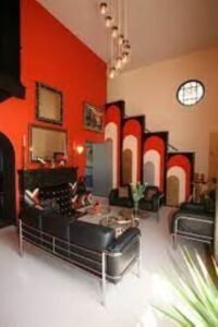 Red Art Deco living walls.