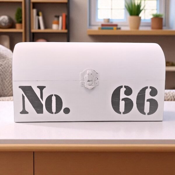 white wooden storage box no.66