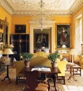 Bold yellow Art Deco walls in a living room