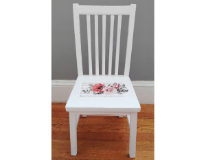 Floral sheet music furniture transfer on chair.