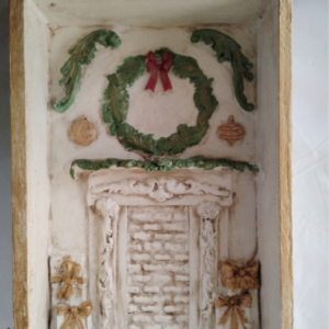 Wood fireplace box.