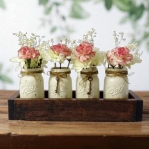 painted mason jars centerpiece, 4 set