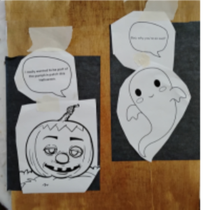 Print out of a pumpkin and ghost.