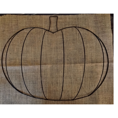 Burlap fabric and pumpkin wreath