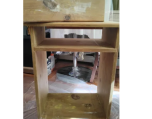 Wood end table, yellow paint removed from end table.