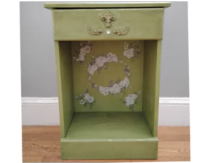 Green end table with floral furniture transfer