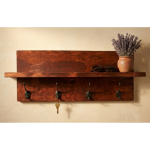Rustic Farmhouse Entryway Shelf with Hooks | Handmade Wall Organizer