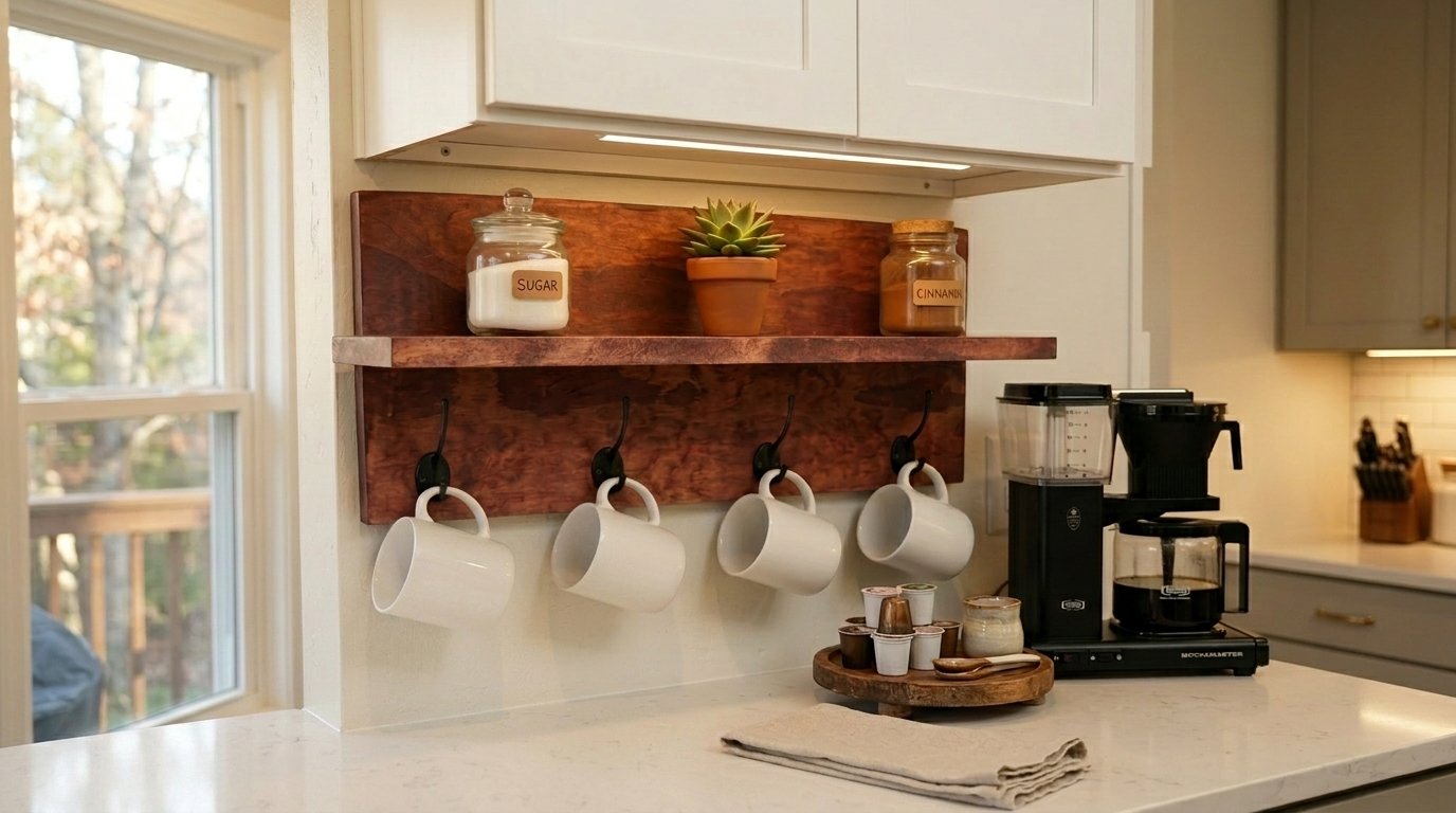 Rustic Farmhouse Entryway Shelf with Hooks | Handmade Wall Organizer - Image 4