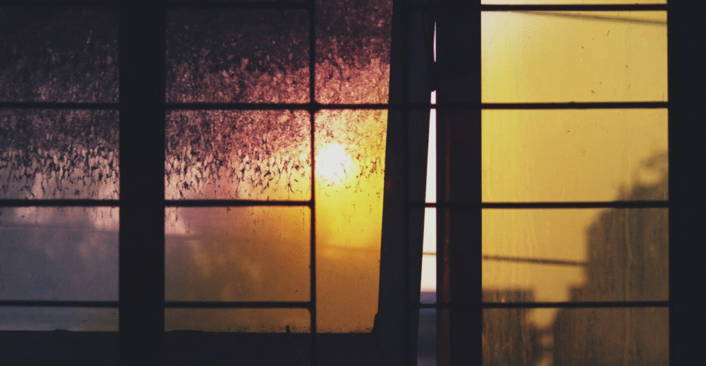 Open window at sunset.
