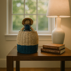 girl blue basket