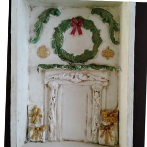 Wood box fireplace.