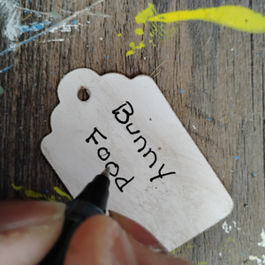 Tag with bunny food written on it.