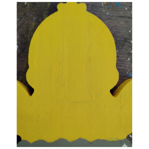 Yellow and green painted  wood chick